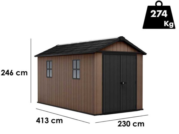 Keter Newton plus 7513/1375 - Casetta da giardino - Con porta doppia anta e finestre - 230x413x246 cm